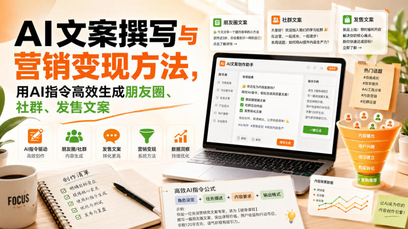 AI文案撰写与营销变现方法，用AI指令高效生成朋友圈、社群、发售文案| 鹿鸣网创