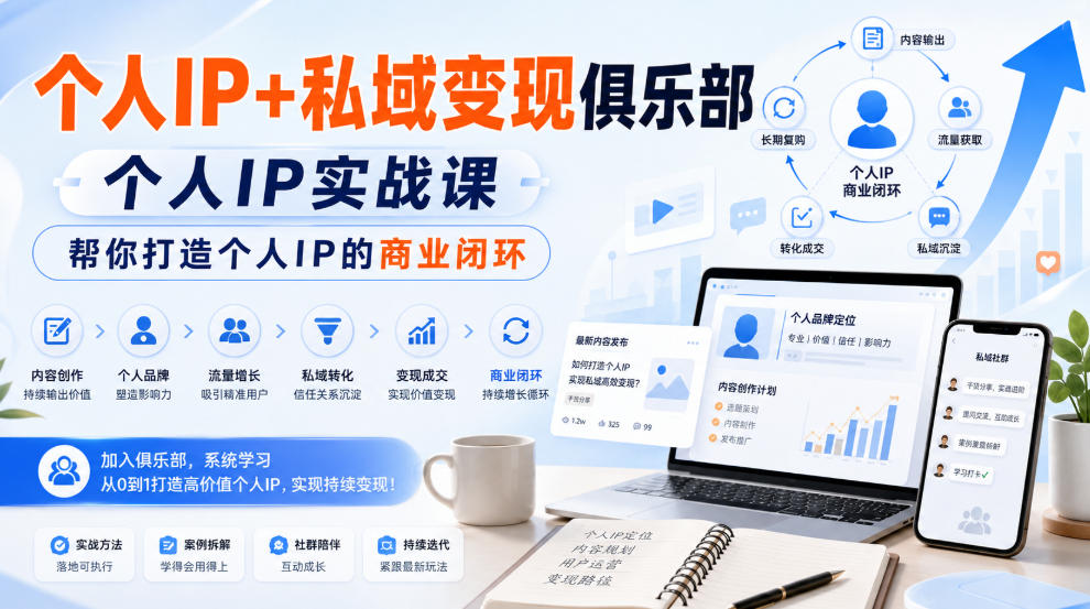 个人IP+私域变现俱乐部，个人IP实战课，帮你打造个人IP的商业闭环| 鹿鸣网创