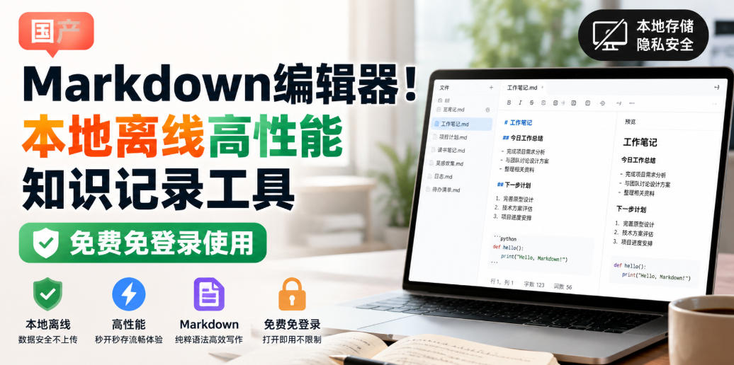 国产Markdown编辑器！本地离线高性能知识记录工具，免费免登录使用| 鹿鸣网创
