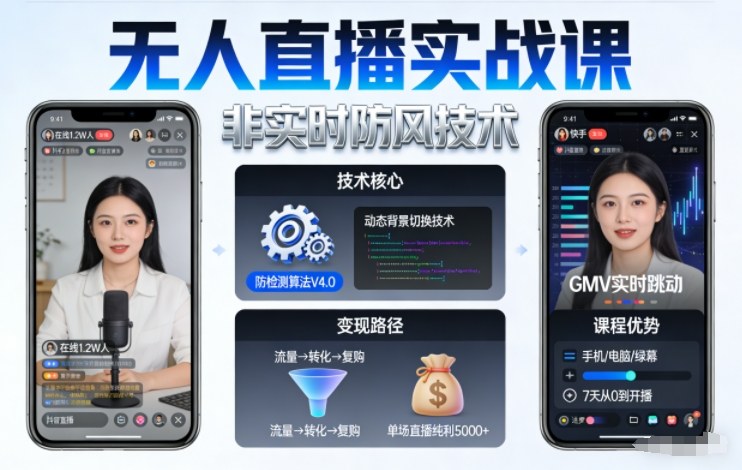 宝子哥无人直播实战课，非实时防风技术，聚焦抖音快手等平台直播带货，轻松开启直播变现之路（更新2026年08月06日）| 鹿鸣网创