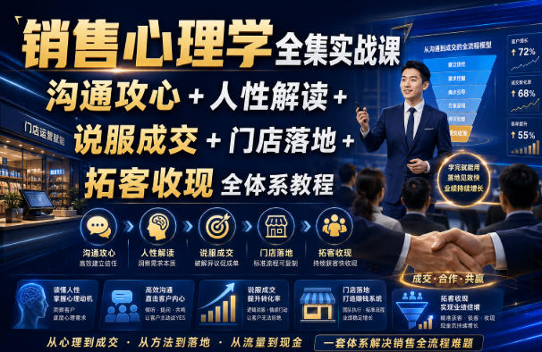 销售心理学全集实战课｜沟通攻心+人性解读+说服成交+门店落地+拓客收现全体系教程| 鹿鸣网创