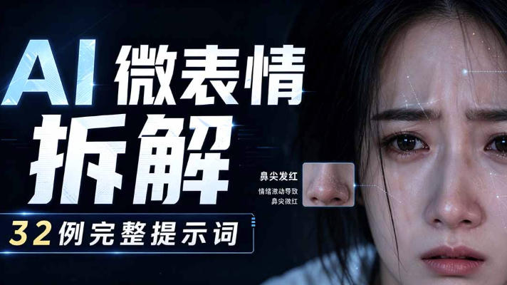 AI微表情拆解提示词合集，精准调控AI角色表情，可直接复用，0基础也能调出影视级表情变化| 鹿鸣网创