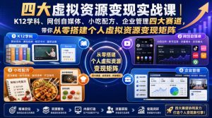 四大虚拟资源变现实战课｜K12学科、网创自媒体、小吃配方、企业管理四大赛道，带你从零搭建个人虚拟资源变现矩阵| 鹿鸣网创