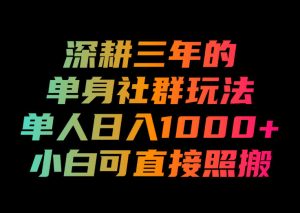 深耕三年的单身社群玩法，单人日入1000+，小白可直接照搬！【揭秘】| 鹿鸣网创