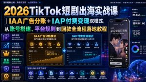 2026TikTok短剧出海实战课｜IAA广告分账+IAP付费变现双模式，从账号搭建、平台规则到回款全流程落地教程| 鹿鸣网创