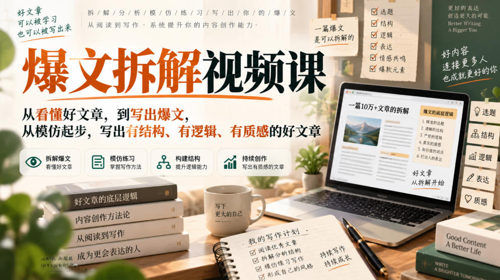 爆文拆解视频课，从看懂好文章，到写出爆文，从模仿起步，写出有结构、有逻辑、有质感的好文章| 鹿鸣网创
