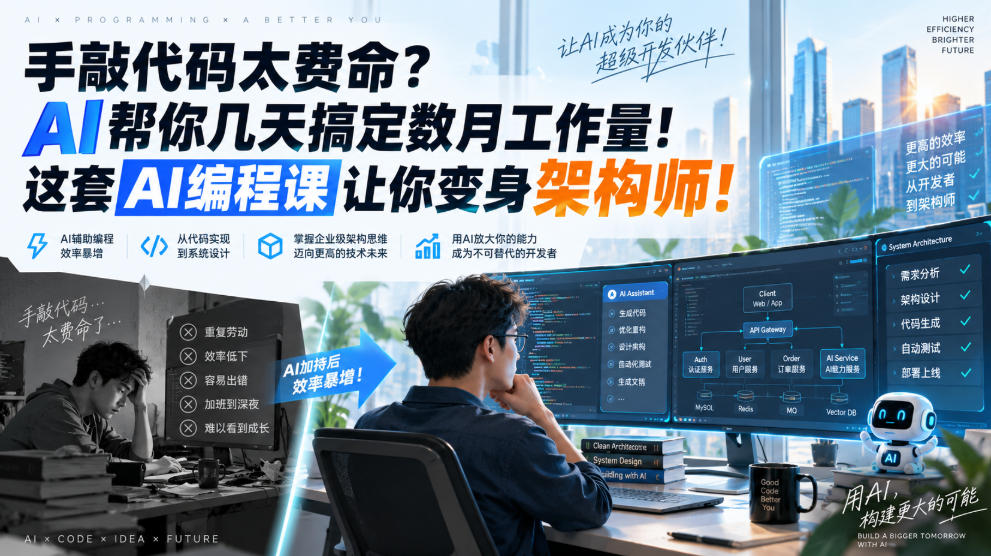 手敲代码太费命？AI帮你几天搞定数月工作量！这套AI编程课让你变身架构师！【原创双语字幕】| 鹿鸣网创