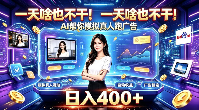 一天啥也不干！AI帮你模拟真人跑广告，稳定日入400+，实现真正被动变现【揭秘】| 鹿鸣网创