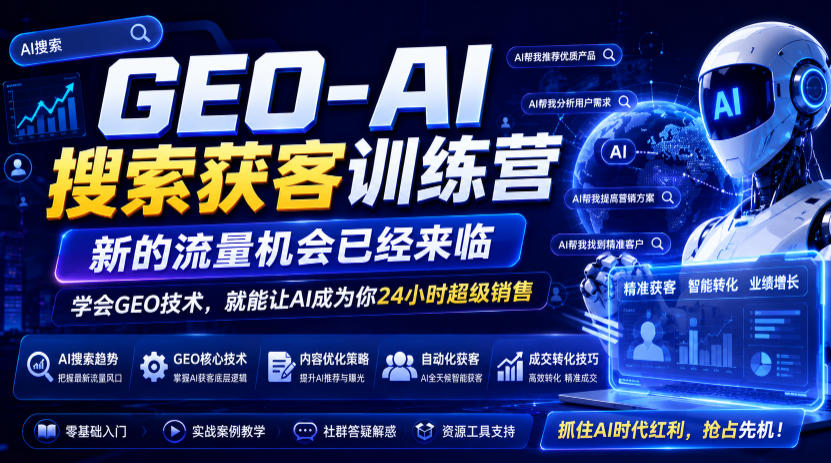 GEO-AI搜索获客训练营，新的流量机会已经来临，学会GEO技术，就能让AI成为你24小时超级销售（更新0919）| 鹿鸣网创