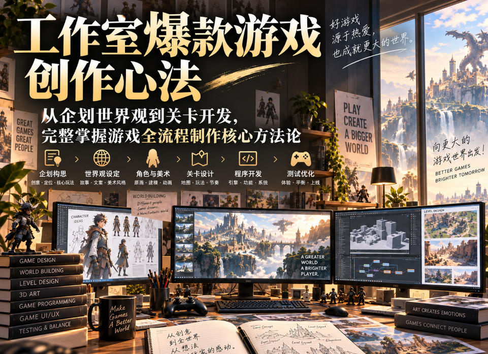 工作室爆款游戏创作心法｜从企划世界观到关卡开发，完整掌握游戏全流程制作核心方法论| 鹿鸣网创