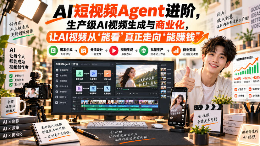 AI短视频Agent进阶，生产级AI视频生成与商业化，让AI视频从”能看”真正走向”能賺钱”| 鹿鸣网创