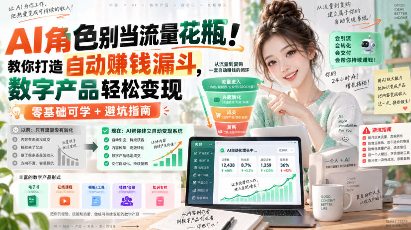 AI角色别当流量花瓶！教你打造自动賺钱漏斗，数字产品轻松变现（零基础可学+避坑指南）【原创双语字幕】| 鹿鸣网创