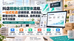 李哥电商-抖店精细化运营整体流程，一站式吃透店铺搭建、类目选品、体验分拉升、动销玩法、自然流量与千川投放| 鹿鸣网创