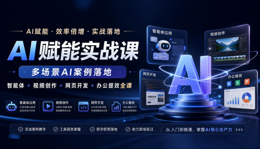 AI赋能实战课，多场景AI案例落地，智能体+视频创作+网页开发+办公提效全课| 鹿鸣网创