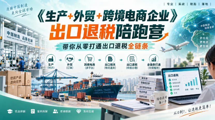 《生产+外贸+跨境电商企业》出口退税陪跑营，带你从零打通出口退税全链条| 鹿鸣网创
