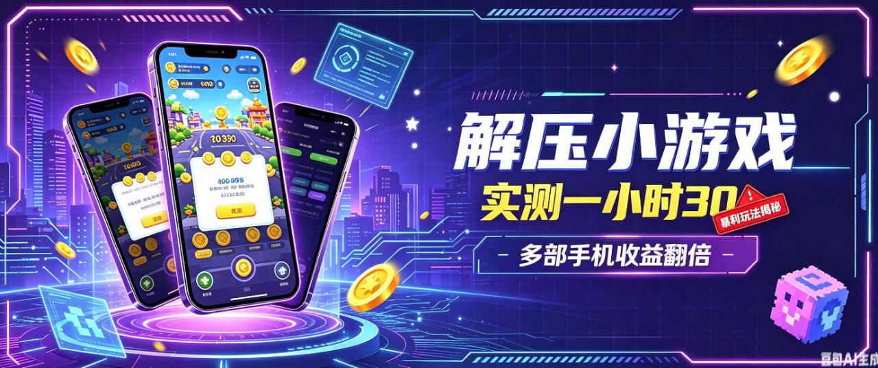 小游戏全流程玩法，实测一小时搞30，简单无脑解压，当天做当天就能看到进账，直接冲就行【揭秘】| 鹿鸣网创