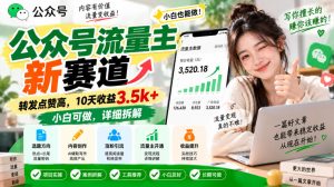 公众号流量主新赛道，转发点赞高，10天收益3.5k+小白可做，详细拆解| 鹿鸣网创
