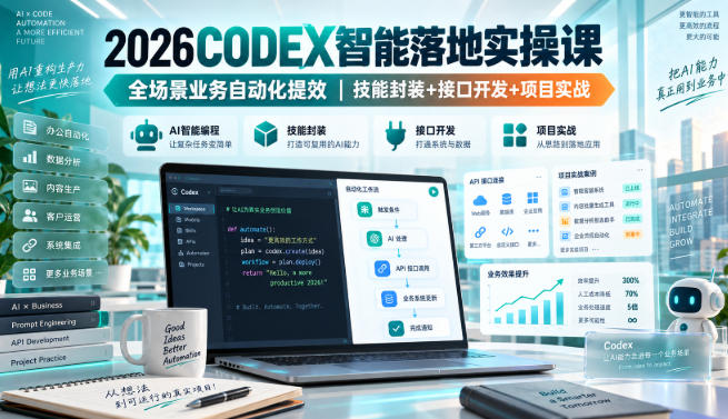 2026Codex智能落地实操课，全场景业务自动化提效，技能封装+接口开发+项目实战| 鹿鸣网创