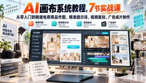 AI画布系统教程，7节实战课从零入门到精通电商商品作图、精准提示词、视频复刻、广告成片制作| 鹿鸣网创