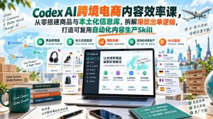 Codex AI跨境电商内容效率课,从零搭建商品与本土化信息库,拆解爆款出单逻辑,打造可复用自动化内容生产Skill| 鹿鸣网创