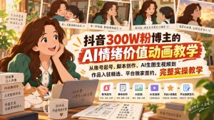 抖音300W粉博主的AI情绪价值动画教学，从账号起号、脚本创作、AI生图生视频到作品入驻精选、平台独家签约，完整实操| 鹿鸣网创