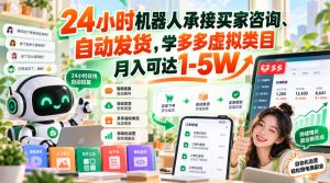 24小时机器人承接买家咨询、自动发货，学多多虚拟类目月入可达1-5W【揭秘】| 鹿鸣网创
