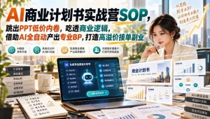 【无水印】AI商业计划书实战营SOP，跳出PPT低价内卷，吃透商业逻辑，借助AI全自动产出专业BP，打造高溢价接单副业| 鹿鸣网创
