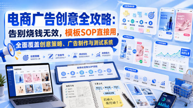 电商广告创意全攻略：告别烧钱无效，模板SOP直接用，全面覆盖创意策略、广告制作与测试系统【原创双语字幕】| 鹿鸣网创