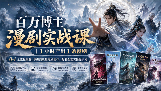百万博主漫剧实战课｜1小时产出1条漫剧，0‑1全流程拆解，掌握高质量漫剧制作，配套全套实操提示词| 鹿鸣网创