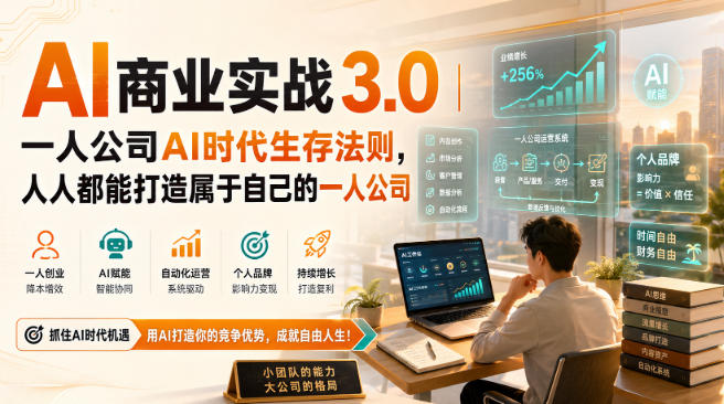AI商业实战3.0｜一人公司AI时代生存法则，人人都能打造属于自己的一人公司| 鹿鸣网创