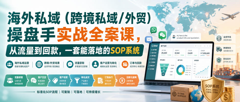 海外私域（跨境私域/外贸）操盘手实战全案课，从流量到回款，一套能落地的SOP系统| 鹿鸣网创
