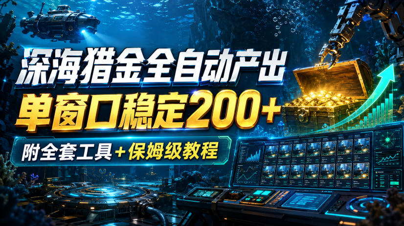 深海猎金全自动产出，单窗口稳定200+，附全套工具+保姆级教程【揭秘】| 鹿鸣网创