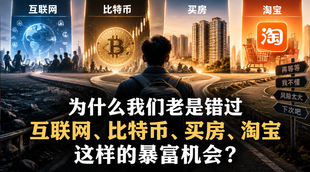 某社群付费文章：为什么我们老是错过互联网、比特币、买房、淘宝这样的暴富机会？| 鹿鸣网创
