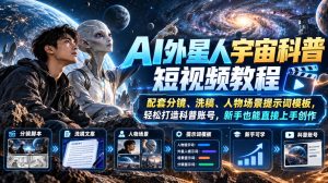 AI外星人宇宙科普短视频教程，配套分镜、洗稿、人物场景提示词模板，轻松打造科普账号，新手也能直接上手创作| 鹿鸣网创