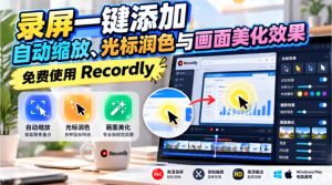录屏一键添加自动缩放、光标润色与画面美化效果,免费使用Recordly| 鹿鸣网创