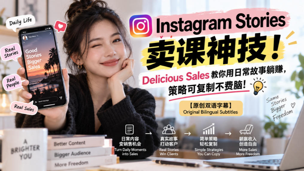 Instagram Stories卖课神技！Delicious Sales教你用日常故事躺賺，策略可复制不费脑！【原创双语字幕】| 鹿鸣网创