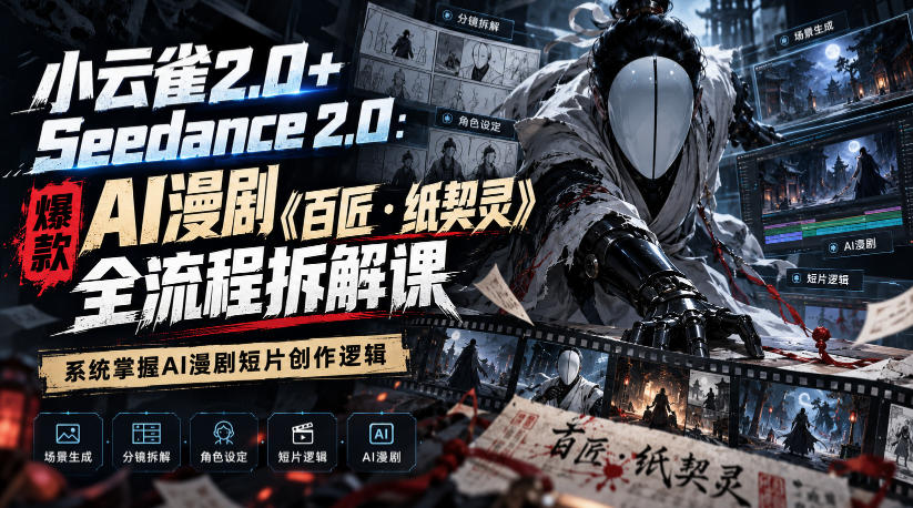 小云雀2.0+Seedance 2.0：爆款AI漫剧《百匠・纸契灵》全流程拆解课，系统掌握AI漫剧短片创作逻辑| 鹿鸣网创