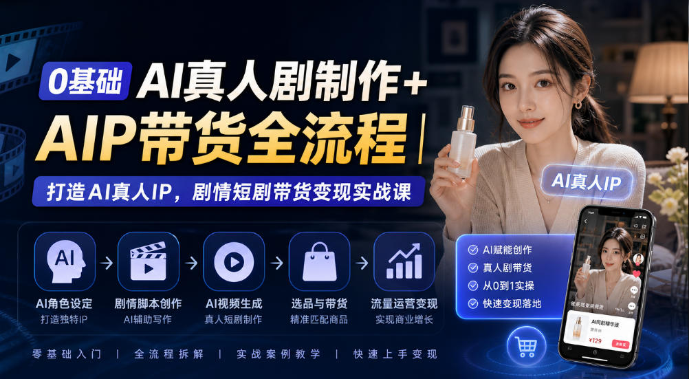 0基础AI真人剧制作+AIP带货全流程｜打造AI真人IP，剧情短剧带货变现实战课| 鹿鸣网创