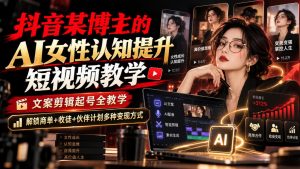 抖音某博主的Ai女性认知提升短视频教学，文案剪辑起号全教学，解锁商单+收徒+伙伴计划多种变现方式| 鹿鸣网创