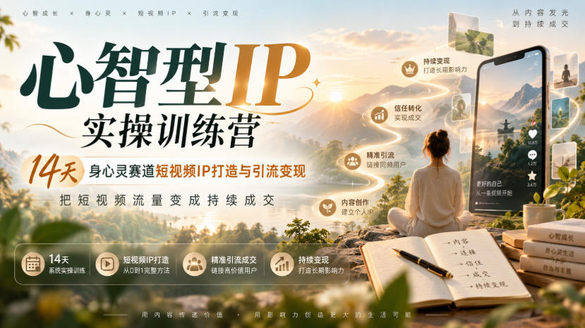 心智型IP实操训练营｜14天身心灵赛道短视频IP打造与引流变现，把短视频流量变成持续成交| 鹿鸣网创