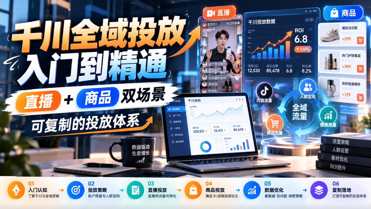 千川全域投放入门到精通，直播+商品双场景，可复制的投放体系（更新1026）| 鹿鸣网创