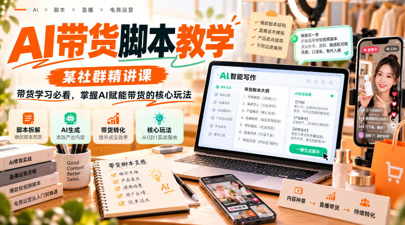 AI带货脚本教学，某社群精讲课，带货学习必看，掌握AI赋能带货的核心玩法| 鹿鸣网创