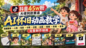 抖音45W粉大佬同款赛道AI怀旧动画实战课：拆解脚本→人物→场景→分镜→出图→视频→剪辑→发布完整制作链路| 鹿鸣网创