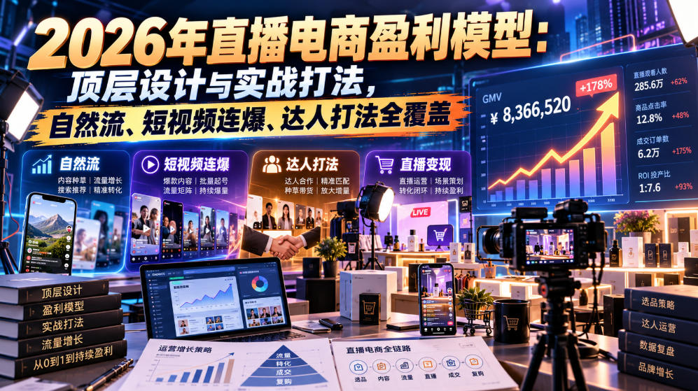 2026年直播电商盈利模型：顶层设计与实战打法，自然流、短视频连爆、达人打法全覆盖| 鹿鸣网创