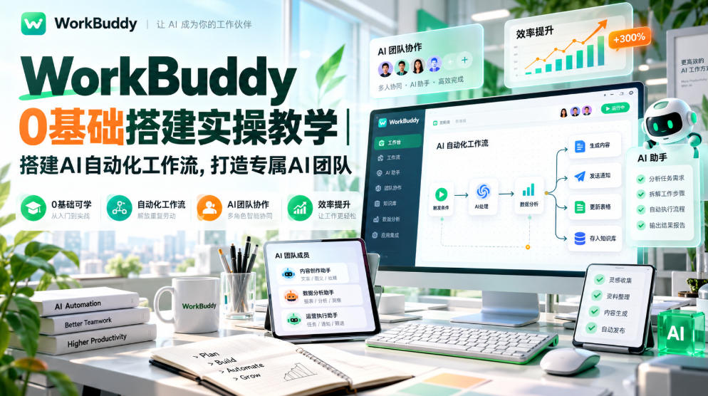 WorkBuddy 0基础搭建实操教学｜搭建AI自动化工作流，打造专属AI团队| 鹿鸣网创