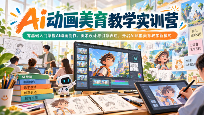 Ai动画美育教学实训营，零基础入门掌握AI动画创作、美术设计与创意表达，开启AI赋能美育教学新模式| 鹿鸣网创