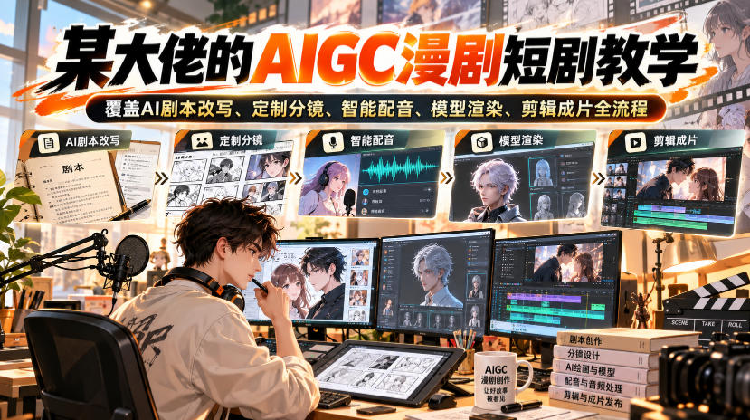 某大佬的AIGC漫剧短剧教学，覆盖AI剧本改写、定制分镜、智能配音、模型渲染、剪辑成片全流程| 鹿鸣网创