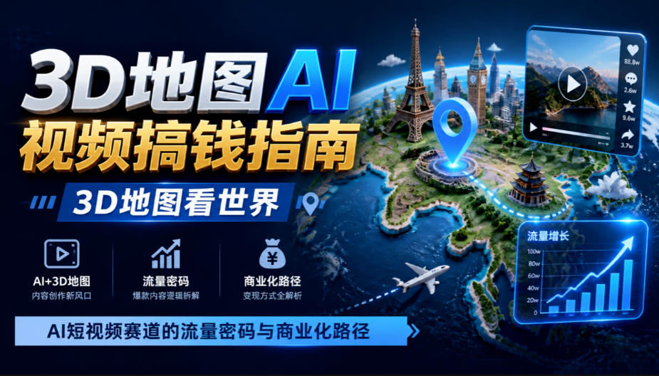 3D地图AI视频搞钱指南，3D地图看世界，AI短视频赛道的流量密码与商业化路径【文档】| 鹿鸣网创