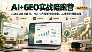 AI+GEO实战陪跑营2026年10月，GEO实战增长课程，抢占AI大模型搜索流量，从被看见到被选择| 鹿鸣网创