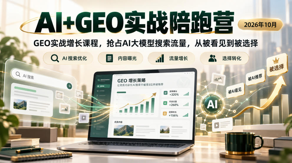 AI+GEO实战陪跑营2026年10月，GEO实战增长课程，抢占AI大模型搜索流量，从被看见到被选择| 鹿鸣网创